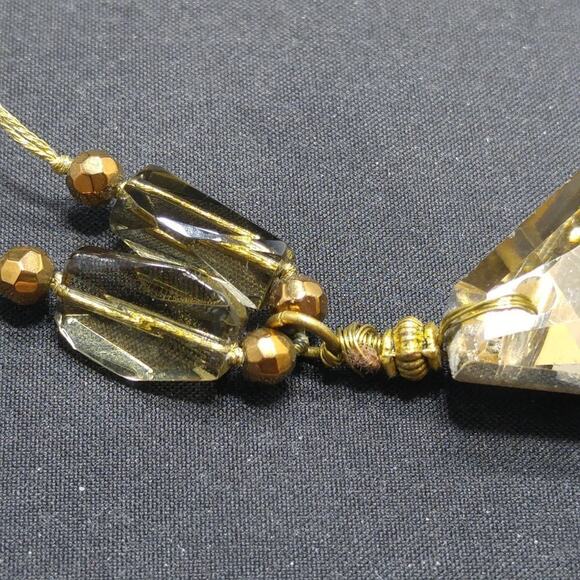 Vintage Smoky Topaz Glass Pendant Necklace Gold Tone Faceted Beads 20 Inch - Picture 7 of 8